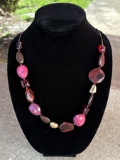 Statement Necklace Chunky Beaded Red Pink Brown Acrylic Resin Adjustable