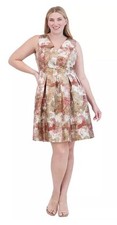 Vince Camuto Plus Size Printed Jacquard Pleated Dress Size 20W Party