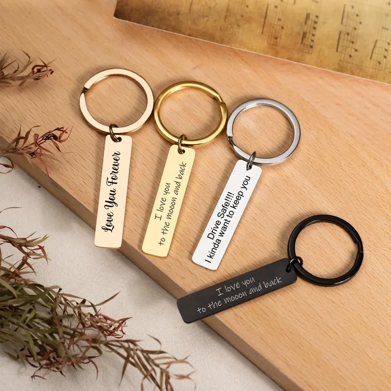Personalised Engraved Bar Keyring Custom Name Keychain Gift Memorial Keyring