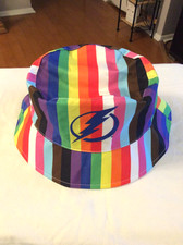 Tampa Bay Lightning Reversible Rainbow and White Bucket Hat Cap LGBTQ OSFA SGA
