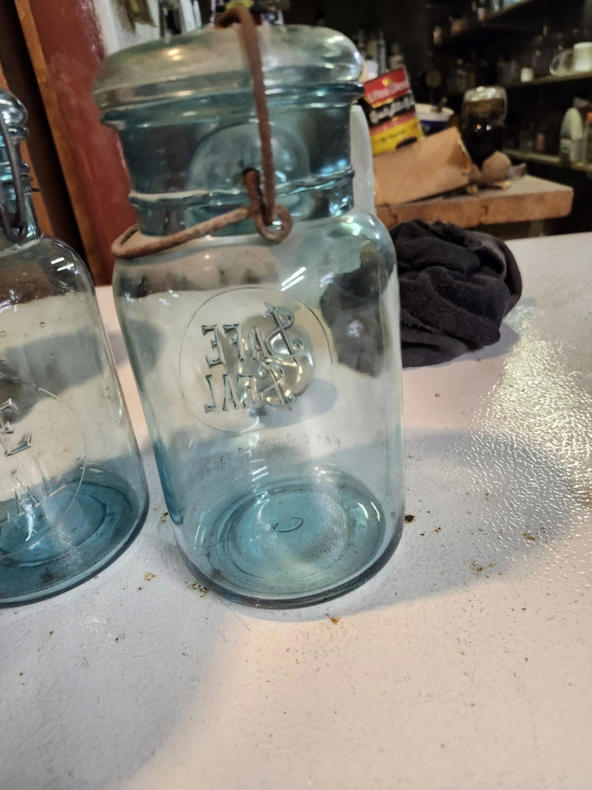 Vintage Safe Seal Wire Bail Canning Jar Mason Glass Quart Lot Of 2