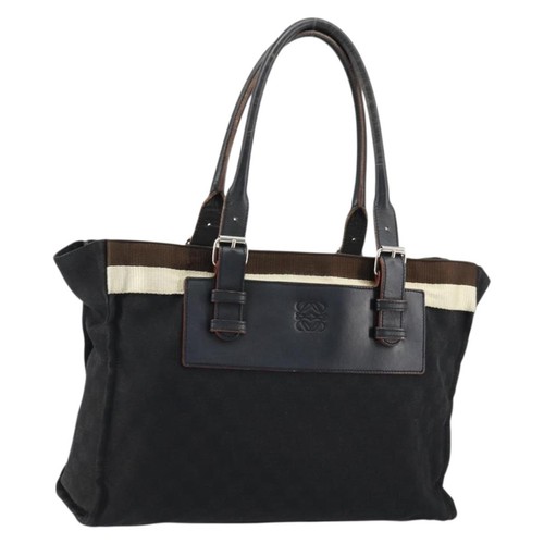LOEWE Anagram Tote Bag Canvas Black Silver Auth 175211