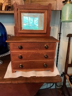 Antique Wooden Salesman's Sample Primitive Dresser Drawers/Bureau Mirror