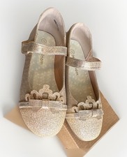 Girls Gold Glitter Bow Mary Jane Dress Shoes Size 12