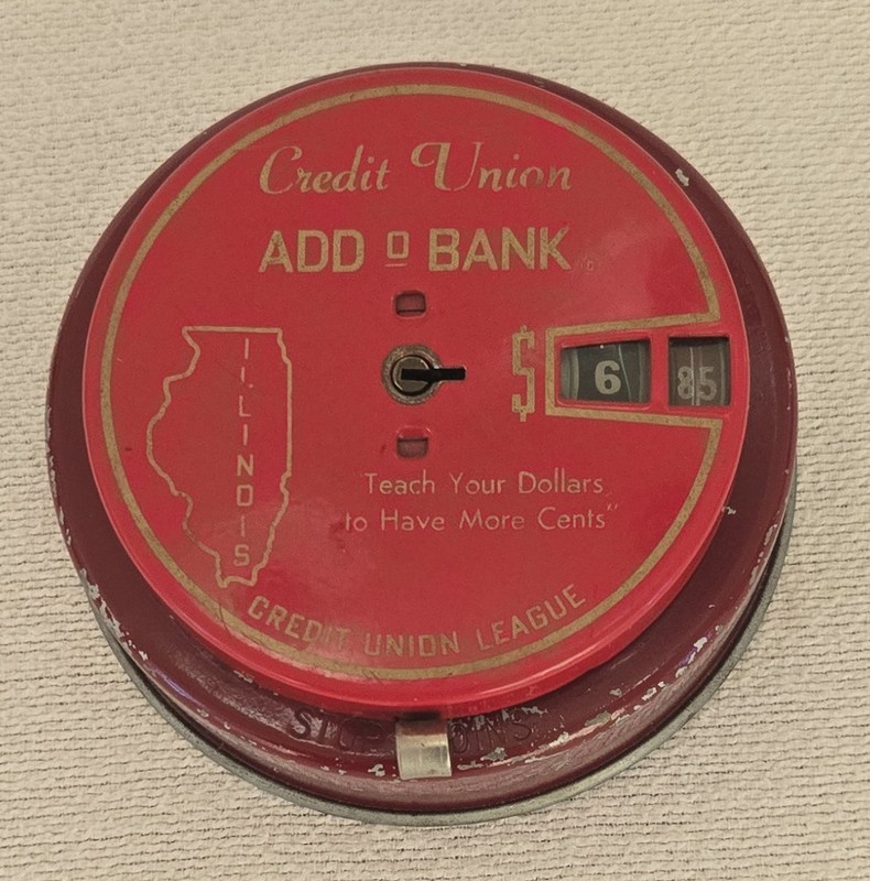 Vintage Add-O-Bank 1942 Metal Coin Bank ~ Illinois ~ Credit Union League