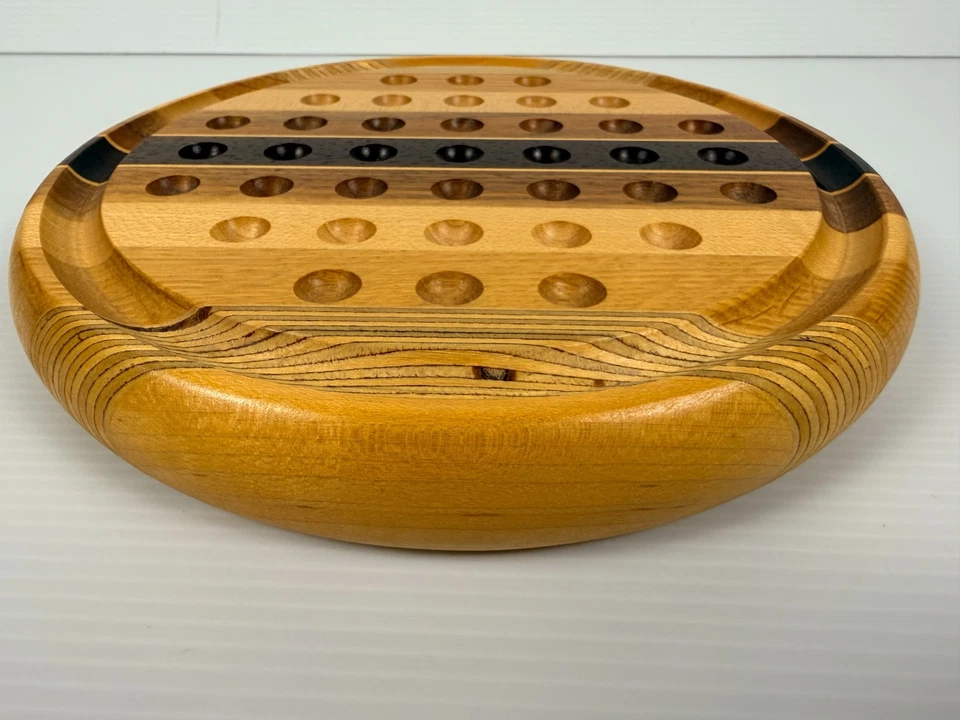 David Levy Hardwood Marbles Solitaire Game Board Round 8.5"x1" Signed - Image 4 of 4