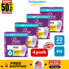  4 pack - 20count Poise Incontinence Pads for Women, 4 Drop Moderate Absorbency
