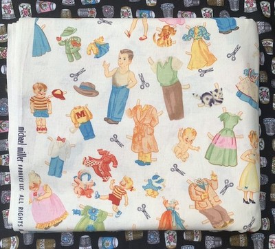 *OOP/VHTF* Michael Miller Paper Family Dolls Cotton Fabric by the HALF YARD 