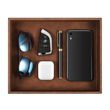 Valet Tray Desk Organizer, PU Leather Catchall Bedside Vanity Tray Nightstand...