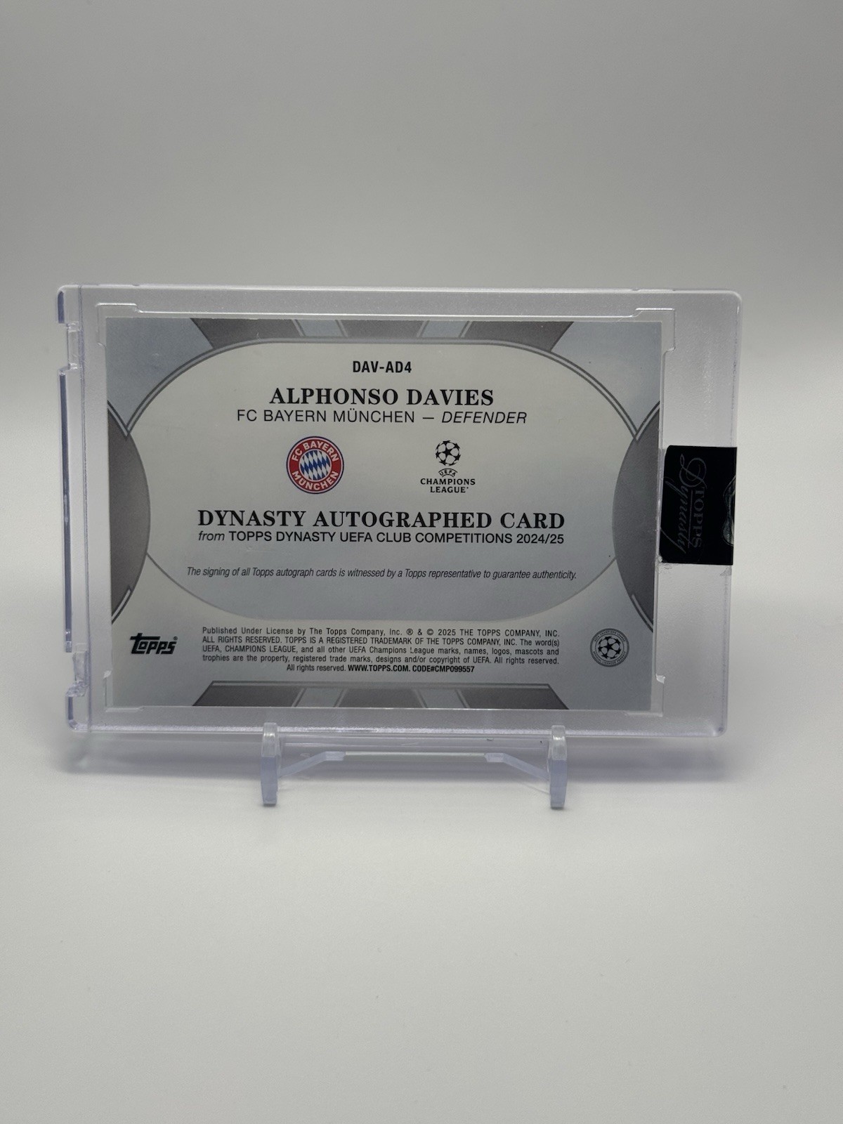 2024-25 Topps Dynasty UEFA UCC Alphonso Davies Black On Card Sealed Auto /5 view 2
