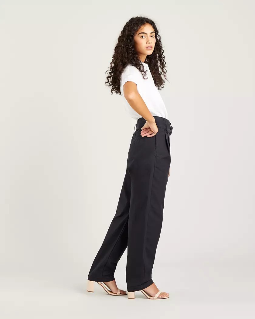 Levi's High Loose Taper Pants W34 L28 Black Trousers Belt Pleat Work New RRP £95