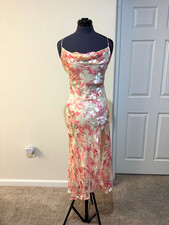 ASTR The Label Pink/Ivory Burnout Floral Cowl Neck Midi Slip Dress XS