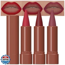 evpct 3Pcs Ruby Plum Red Mauve Gradient Matte Lipstick Lip Liner Crayon Combo