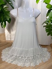 Matilda Jane Ivory Slip Dress Medium Tiered Lace Ruffles Eyelet Boho Cottage