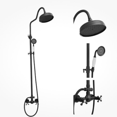 #ad BWE Matte Black 2 Spray Round High Pressure Wall Bar Shower Kit with Hand Shower $134.95
