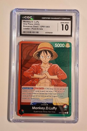 🔥 CGC 10 Monkey D. Luffy OP01-003 Leader Post Errata – 2022 Romance Dawn 🔥