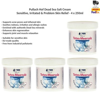 Pullach Hof Totes Meer Salz Creme für Empfindliche, Gereizte Haut 4x250ml