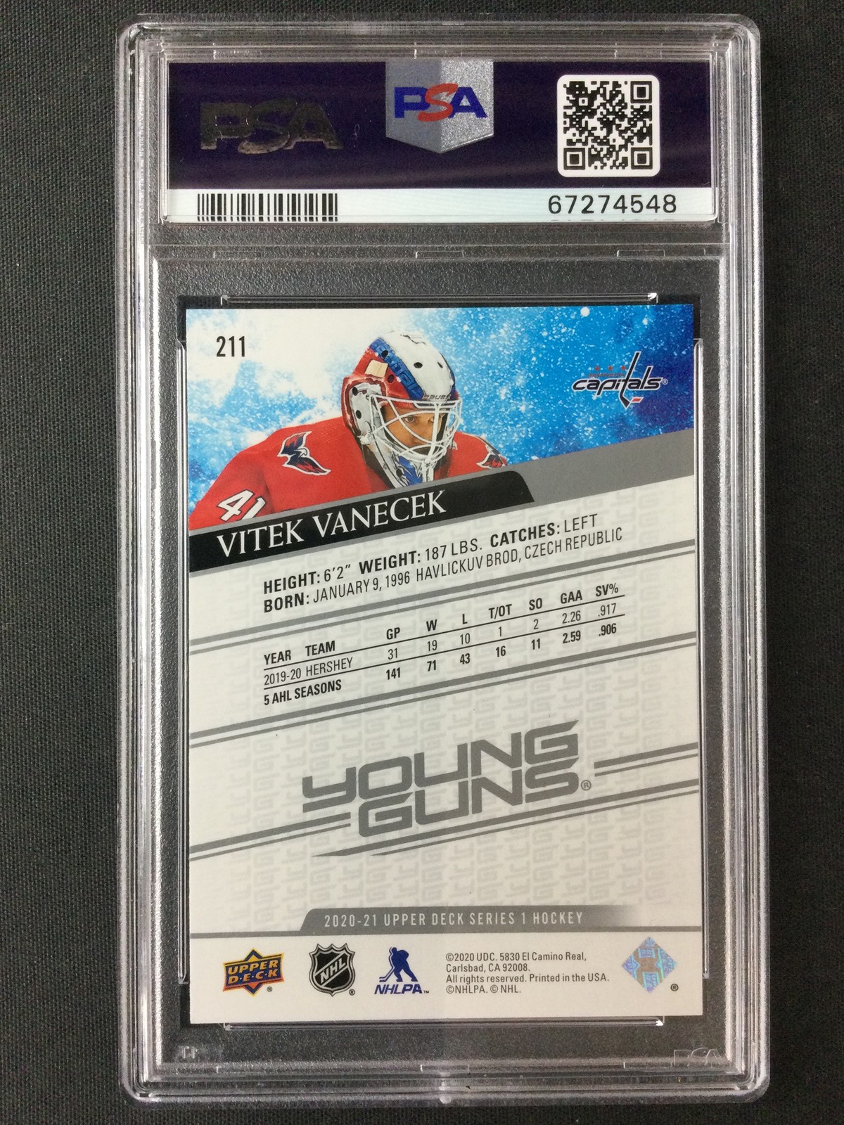 PSA 9 2020 Upper Deck #211 Vitek Vanecek Washington Capitals YOUNG GUNS view 2