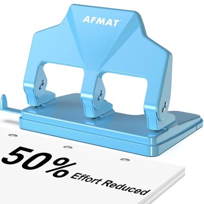 AFMAT 3 Hole Punch Heavy Duty, 40-Sheet Three Hole Punch, 50% Reduced Effort, 3
