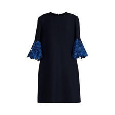 VALENTINO Womens Dress A-Line Blue Half Sleeve Crew Neck Size 48 RRP 1200