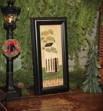 Primitive Saltbox House Country Church Framed Quilted Folk Art Decor