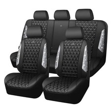 CAR PASS Bling Diamond Leather Car Seat Covers Full Full Set Silver Rhinestone