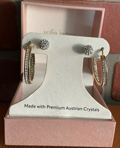 Authentic Sofia James NY Gold Plated Premium Austrian Crystals Hoop Stud set Earrings NIB