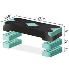 Aerobic Step Platform Exercise Step Adjustable Height 4"-6''-8' w/4 Risers Green