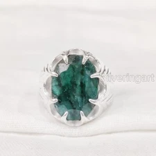 MAY EMERALD CORUNDUM GEMSTONE 925 STERLING SILVER OTTOMAN ARABIC HEAVY MANS RING