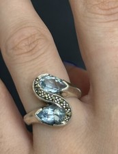 Sterling Silver Blue Topaz Marcasite Ring Size 6.5