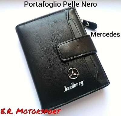 E.R. MOTORSPORT TOP QUALITY Portafoglio Multitasca in pelle NERA con logo MERCEDES cm 13x9,5
