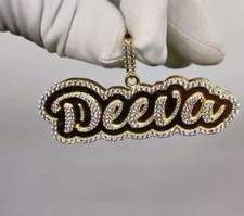 2.0Ct Round Cut Simulated Diamond Yellow Gold Plated Custom Name Pendant