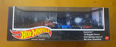 Hot Wheels Premium SUPER CARS & TRANSPORT Diorama Set - Bugatti, McLaren, Koenig