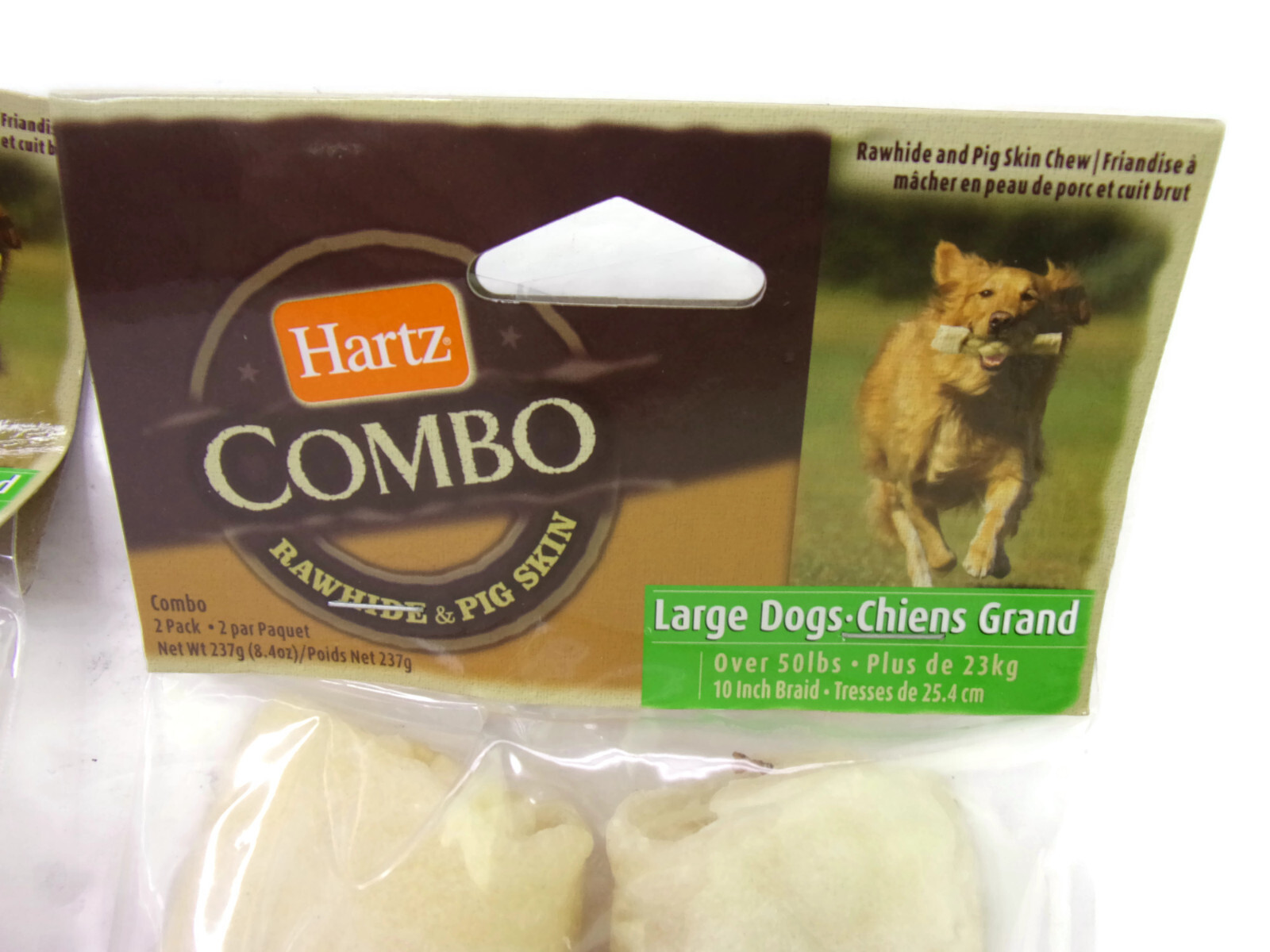 4-pcs (2 Packs / 2) Hartz 10" Combo Pigskin & Rawhide Bones For Large Dog