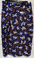 VTG Flora Kung Sz 12 Midi Skirt 100 Silk Pleated Mock Wrap Pockets Blue Flowers