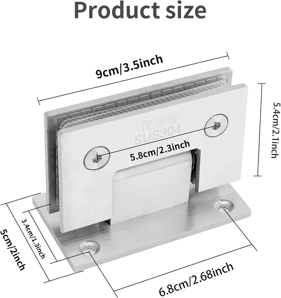 2 Pack 90 Degree Frameless Glass Shower Door Hinges Brushed Nickel Shower Door