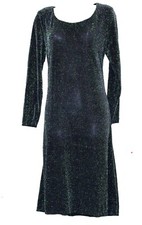 XSCAPE Black Metallic Stretch Long Sleeve Knee Length Party Dress Size:M-L