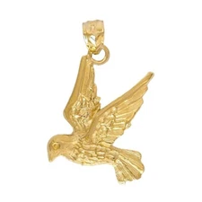 14k Yellow Gold Dove Bird Pendant / Charm, Made in USA
