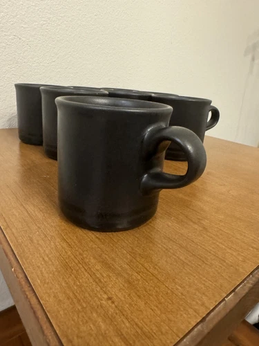 Vintage Pfaltzgraff Stoneware Mugs Cups Black Bands Set Of 8