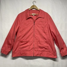 Cj Banks Denim Jacket Women’s 1XL Stretch Embellished Peachy Pink Zip Front  1X