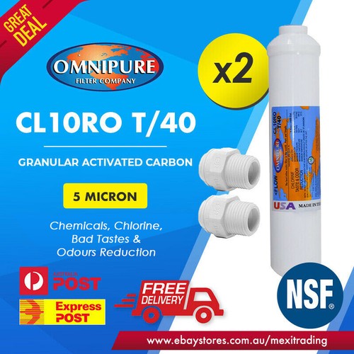 2X Omnipure CL10RO T40 GAC Carbon Inline Filter with 2X 1/4
