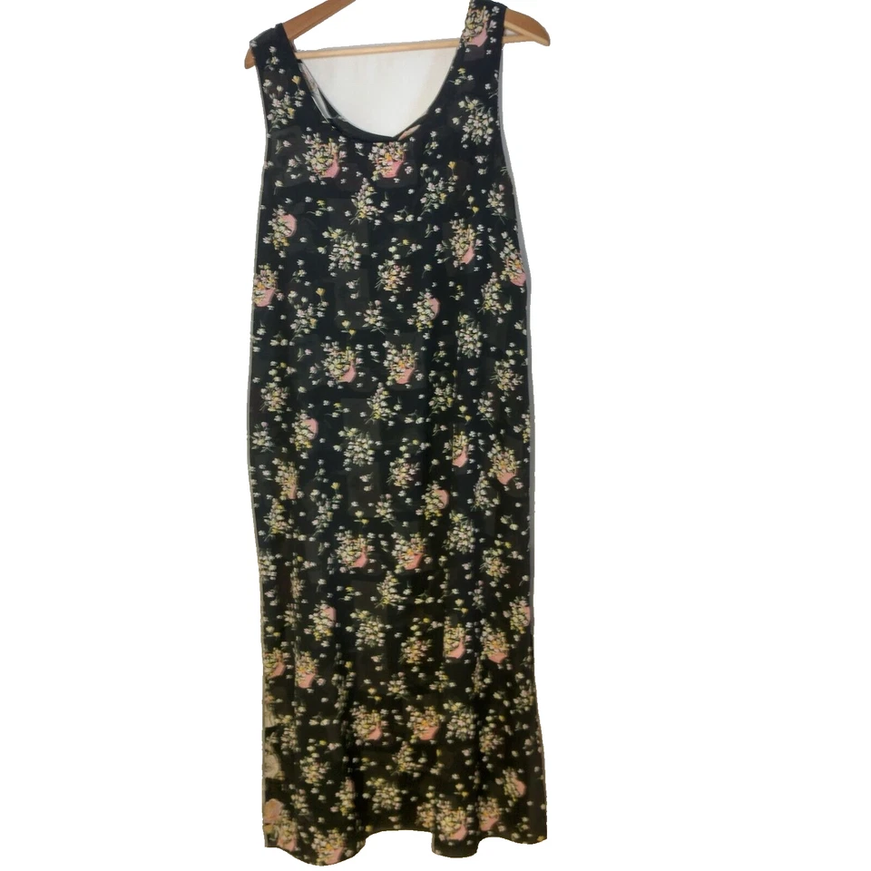 Impressions Reversible Dress Size Large Semi Sheer Rose Floral Black Sleeveless Foto 3 de 4