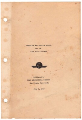 1940 RYAN ST-A PRIMARY TRAINER PILOTS FLIGHT MANUAL AIRCRAFT HANDBOOK-CD