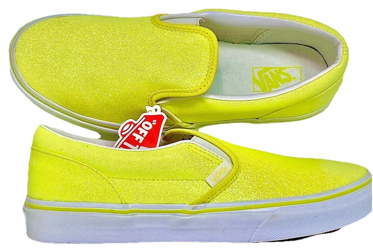 Vans Yellow Neon Glitter Classic Slip On Sneakers Big Kids' Size