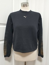 Puma Womens Holiday Pack Crew Sweatshirt Glitter Jumper Black Womens Small