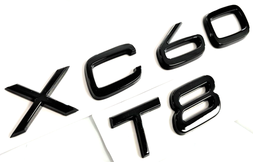 BLACK XC60 + T8 FOR VOLVO XC60 REAR TRUNK NAMEPLATE EMBLEM BADGE LETTERS NUMBER - Picture 1 of 2