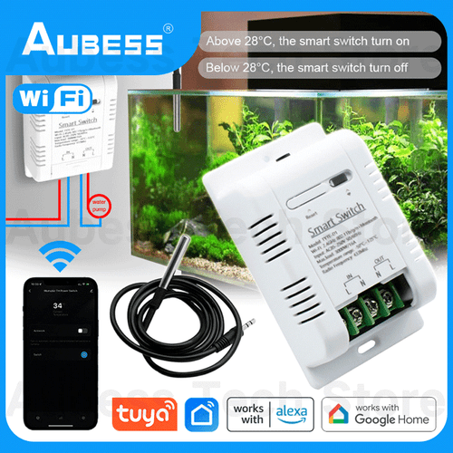 AUBESS Tuya Smart WiFi Switch With DS18B20 Temperature Sensor Built-in Power Mon