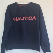 Nautica Mens Navy Blue Pullover Crewneck Sweatshirt Long Sleeves Size Medium
