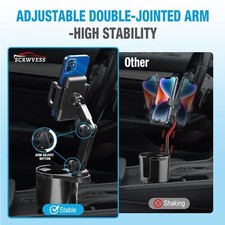 Cup Holder Phone Mount 2 In 1 Cup Holder Expander For Car Long Arm With 360 rot