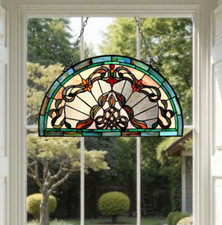 Victorian Tiffany Style Stained Glass Semi Circle Window Panel Suncatcher 24x12